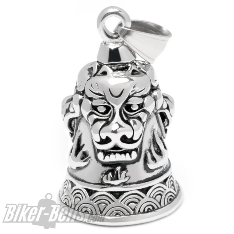 Detailed Biker-Bell with Asian Dragon Masks and Flames Stainless Steel Ride Bell